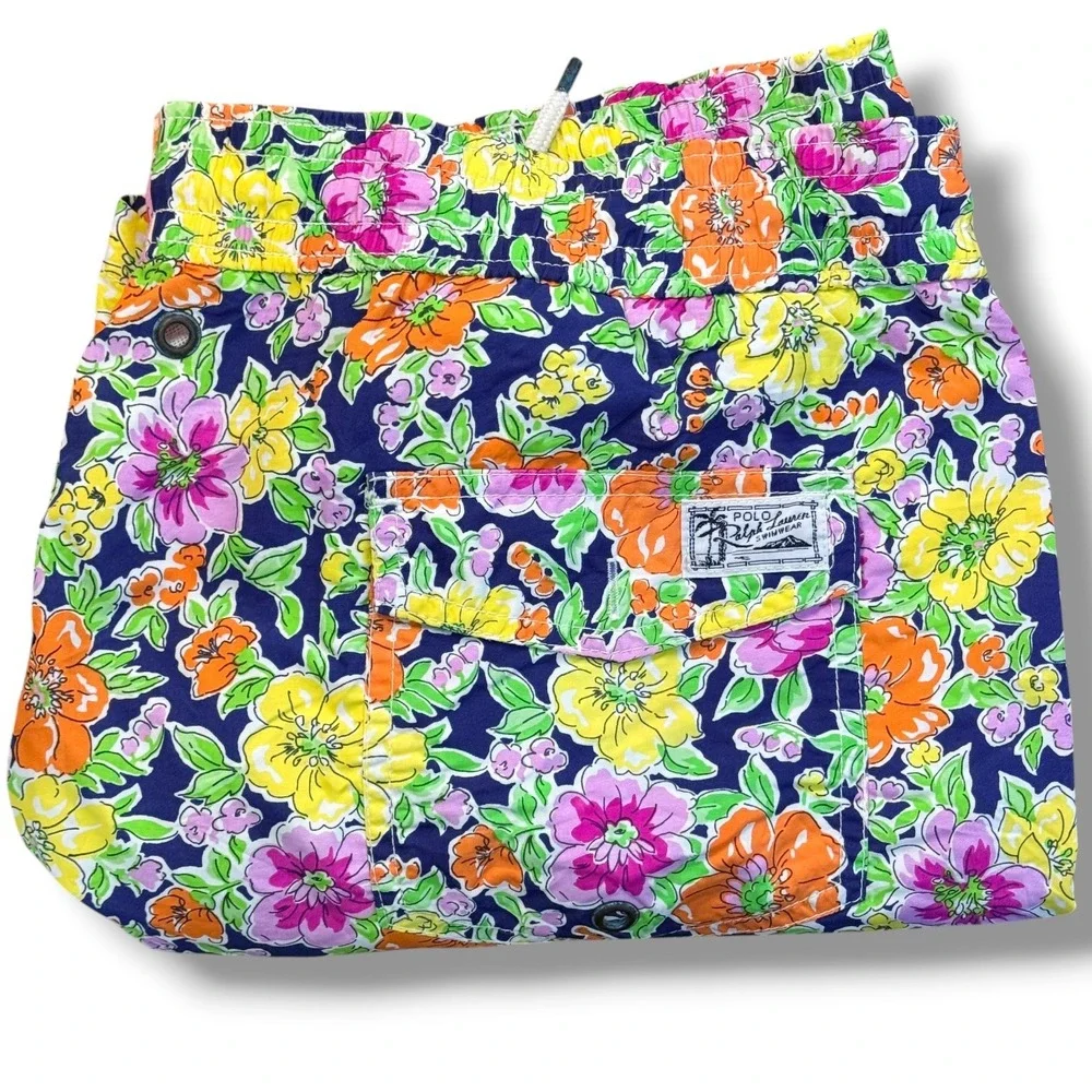 Polo Ralph Lauren Swim Trunks Men XL Multicolor Floral Drawstring Mesh Lining‎